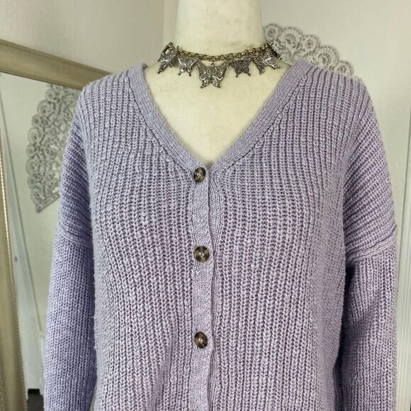 Hippie Rose Chunky Coquette Lilac Light Purple Knitted Knit Button Up Cardigan M - Picture 3 of 8